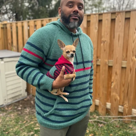 Kendell and Kiwi in matching sweaters